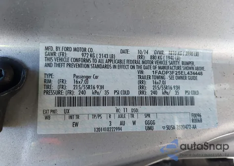 2014 Ford Focus Se z USA, uszkodzony, nr VIN 1FADP3F25EL434448